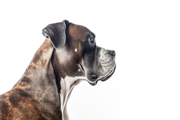 Portrait Of Dog Boxer In Profile On White Background. Generative AI