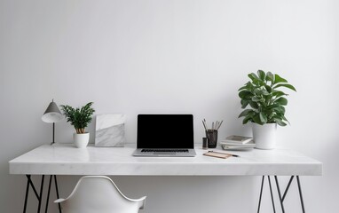 Sleek Desk in Clean Minimalist Workspace with Single Monitor. Generative AI
