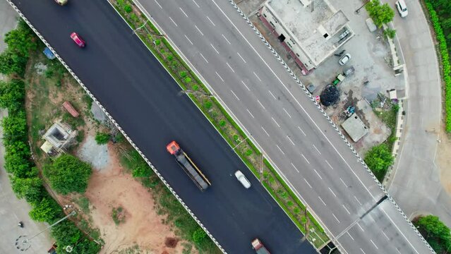 Multiple roads with circle connecting to express high way top down drone shot 4k 30p