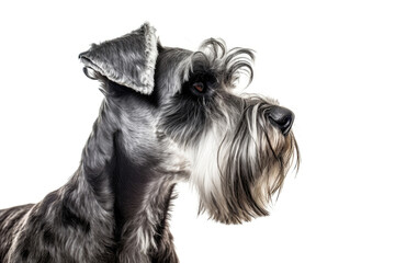 Portrait Of Dog Miniature Schnauzer In Profile On White Background. Generative AI