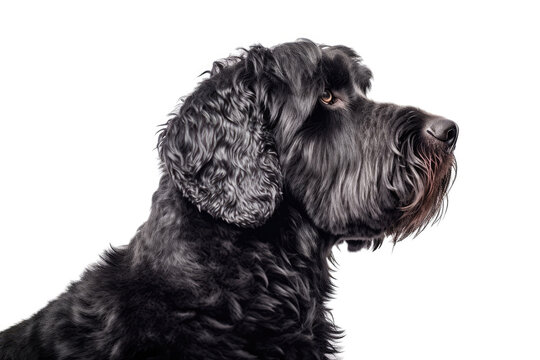 Portrait Of Dog Portuguese Water Dog In Profile On White Background. Generative AI