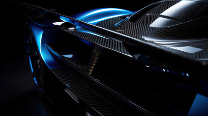 Obraz na płótnie Canvas Aerodynamic green exotic supercar detail of gloss carbon part with beautiful shapes.
