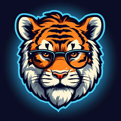 mascot logo of a tiger head while wearing glasses
