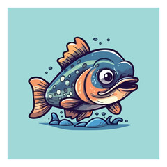 Fish mascot character for freshwater aquaculture