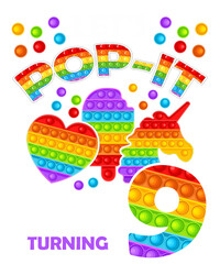 Let's Pop It I'm Turning 9 Fidget Toy Rainbow Birthday