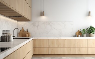 Modern Kitchen with Minimalistic Cabinets Sleek Appliances and Open Concept. Generative AI