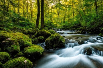Fototapeta na wymiar waterfall in the forest, generative ai