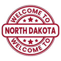 Red Welcome To North Dakota Sign, Stamp, Sticker with Stars vector illustration