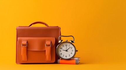 Naklejka premium school bag and stuff on background with copy space, study education concept. Generative AI