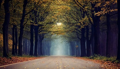 road in autumn forest ai generated