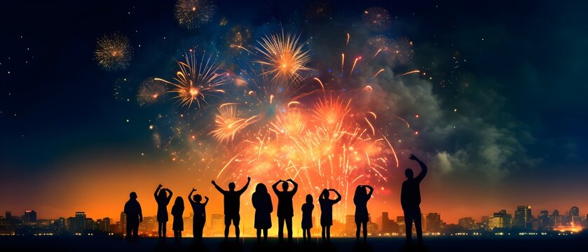 New Year, fireworks in the sky, celebrating on the beach, generative AI
