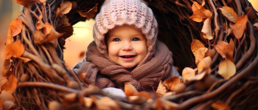 A child playing in the park, autumn, face, closeup, generative AI
