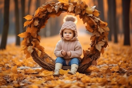 A child playing in the park, autumn, generative AI