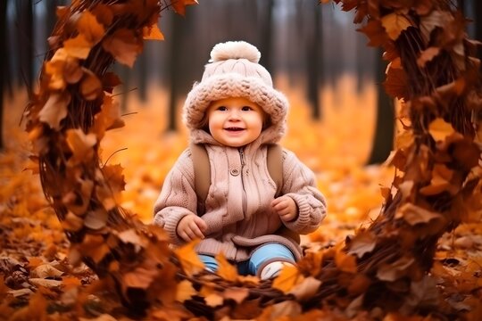 A child playing in the park, autumn, generative AI