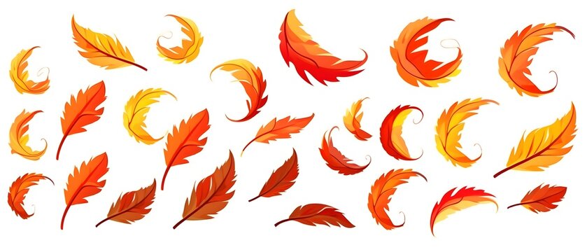 Set of Autumn leaves in the wind on white background, Autumn leaves Set, generative AI