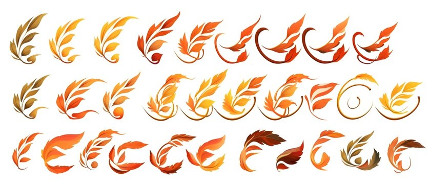 Set of Autumn leaves in the wind on white background, Autumn leaves Set, generative AI