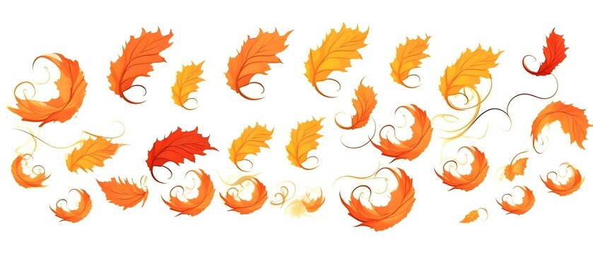 Set of Autumn leaves in the wind on white background, Autumn leaves Set, generative AI