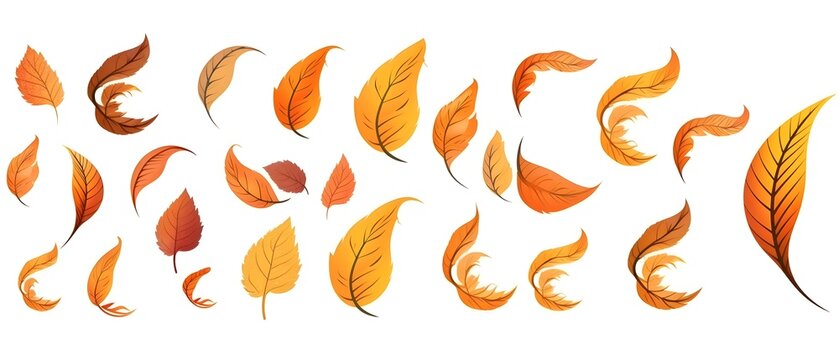 Set of Autumn leaves in the wind on white background, Autumn leaves Set, generative AI