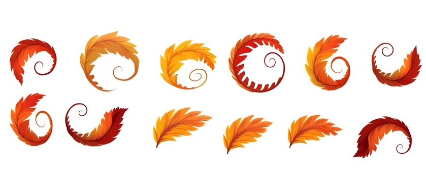 Set of Autumn leaves in the wind on white background, Autumn leaves Set, generative AI