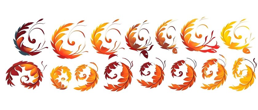 Set of Autumn leaves in the wind on white background, Autumn leaves Set, generative AI