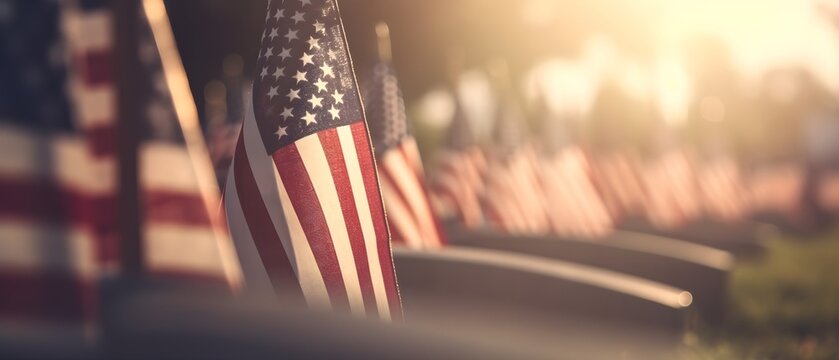 Independence Day, American Flag, Cemetery, Autumn season, generative AI
