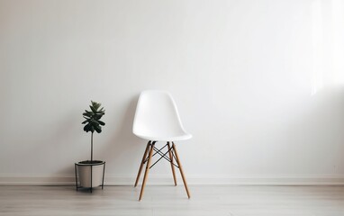 Showcasing Single White Chair against Plain White Wall. Generative AI