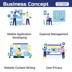 Fototapeta premium Business Concept illustrations. Concepts are easy to edit, and a Collection of scenes with men and women taking part in business activities e-commerce. Vector illustration.