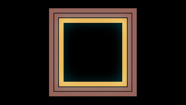4k retro cubes zooming animation. Scale square in vintage color pallette lines on black background. Old glowing draw backdrop