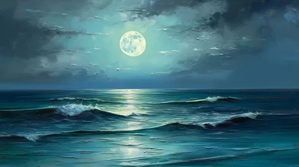 Papier Peint photo autocollant Pleine lune full moon over sea,generative AI 