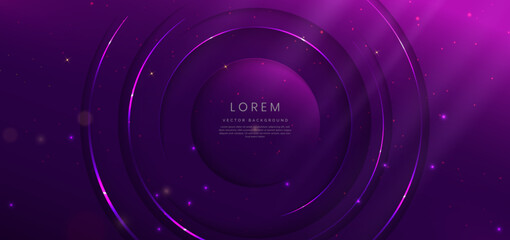 Abstract luxury glowing lines circle overlapping on dark purple background. Template premium award design.