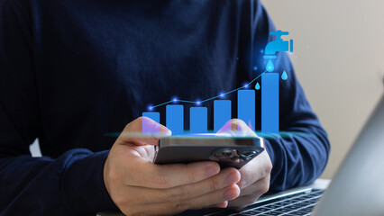 Water price growth, water meter, rising water prices, bill statement and home energy consumption, global energy crisis with the rise in the cost of energy carriers.
