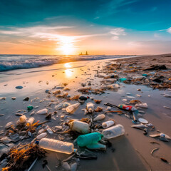 plastic pollution on the beach, generative ai