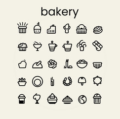 Bakery and coffee shop vector icons isolated on white background