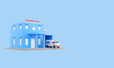 hospital and ambulance connected by satellite for modern hospital illustration with copy space. 3D rendering