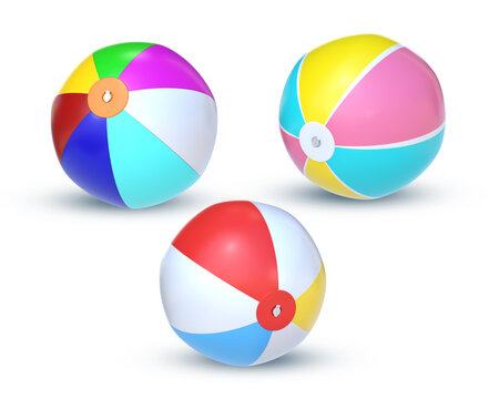 3D Rendering Set Of Beach Balls With Different Colors Isolated On White Background Isolated On Transparent Background, PNG File Add