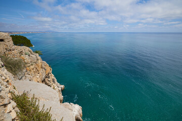 View of Mediterranean sea and small town on the cost.