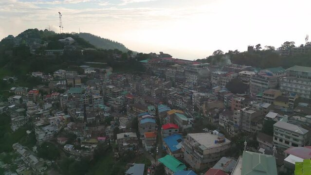 Aerial top view of Muree village, Islamabad with residential local houses, nature trees, Pakistan in urban city town in Asia, buildings.