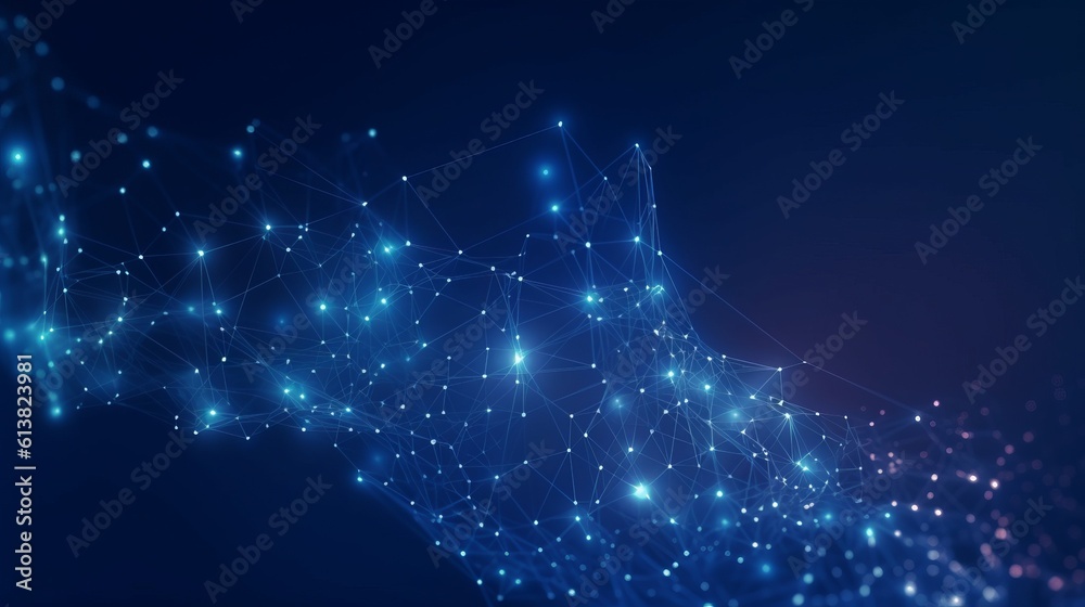 Poster abstract blue background. network connection structure. grid is made by generative ai.