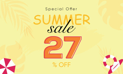 summer sale special offer 27% off, summer sale 27% off, special offer summer sale banner design, summer sale vector banner background
