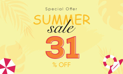 summer sale special offer 31% off, summer sale 31% off, special offer summer sale banner design, summer sale vector banner background
