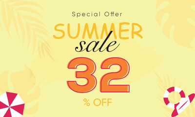 summer sale special offer 32% off, summer sale 32% off, special offer summer sale banner design, summer sale vector banner background
