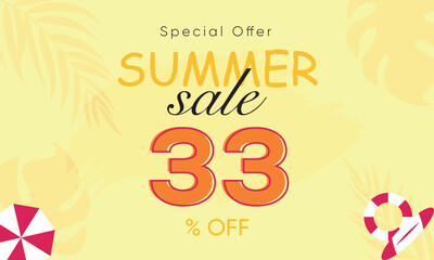 summer sale special offer 33% off, summer sale 33% off, special offer summer sale banner design, summer sale vector banner background