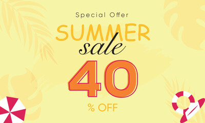 summer sale special offer 40% off, summer sale 40% off, special offer summer sale banner design, summer sale vector banner background
