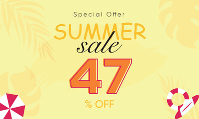 summer sale special offer 47% off, summer sale 47% off, special offer summer sale banner design, summer sale vector banner background