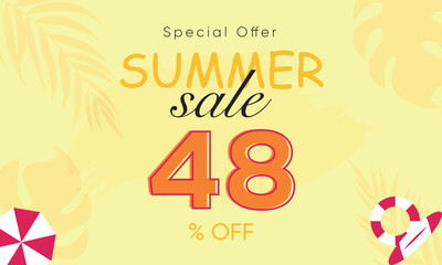 summer sale special offer 48% off, summer sale 48% off, special offer summer sale banner design, summer sale vector banner background