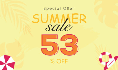 summer sale special offer 53% off, summer sale 53% off, special offer summer sale banner design, summer sale vector banner background