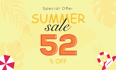 summer sale special offer 52% off, summer sale 52% off, special offer summer sale banner design, summer sale vector banner background