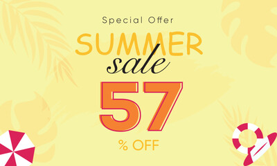 summer sale special offer 57% off, summer sale 57% off, special offer summer sale banner design, summer sale vector banner background
