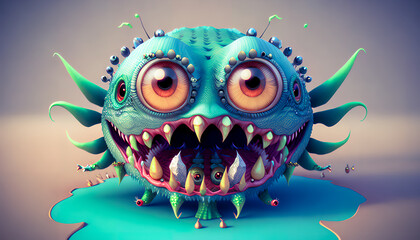 3D Happy and Scary Monsters with Big Teeth, Generative AI