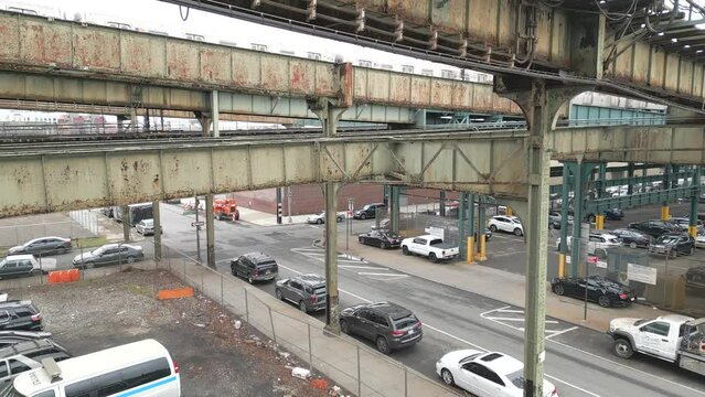 View of an Elevated Subway Train Structure Over a Street in Brooklyn - Pt. 2